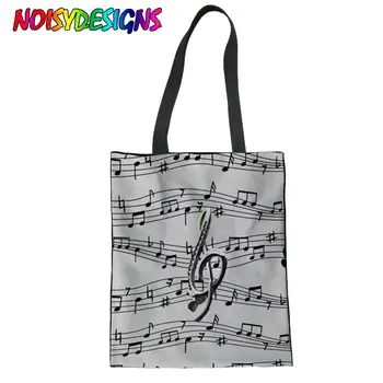 

NOISYDESIGNS Musical Notes Pattern Canvas Totes Simple Print Shopping Bags Girls Casual Pacakge New Shoulder Bags Bolsa Feminina