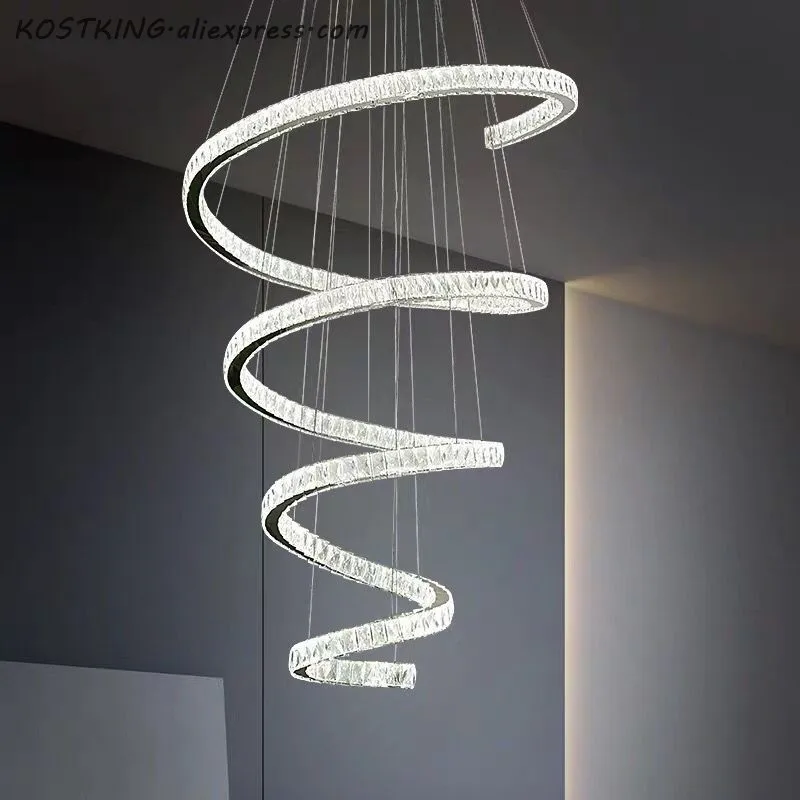 Спиральный дизайн современный светодиодный Люстра со стразами Dia80* H220cm lustre освещение для лестницы, светильники