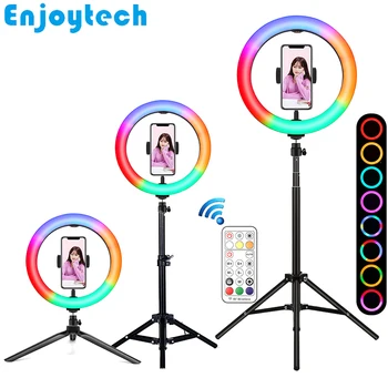 

New 26CM 10inches RGBWW LED Ring Flash Lamp with Tripod Remote Mount Holder Stands for Live Streaming Video Bloggers