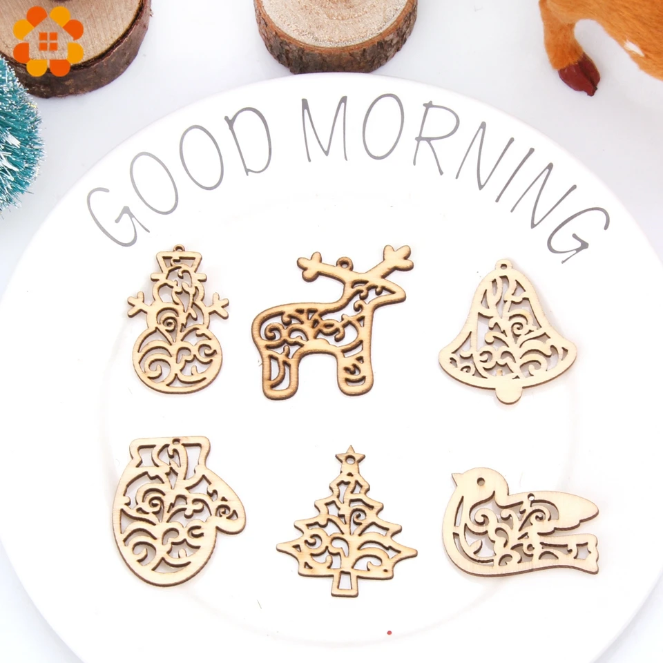 

30PCS/Lot DIY Hollow Natural Wooden Chip Christmas Tree Hanging Ornaments Pendant Kids Gifts Xmas Tree Ornaments Decorations