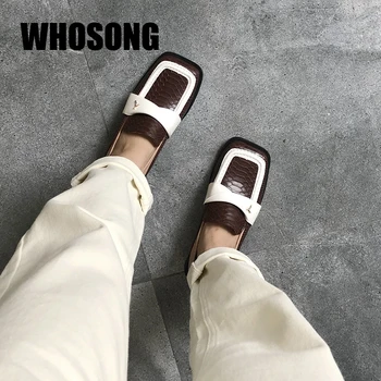 

Women Shoes Woman Brand Square Toe Loafers Ladies Soft Fashion Shoes Female Black Shoes Slip On Moccasin Crocodile Pattern Shoes