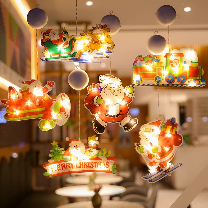 

LED Christmas Light Ornaments Wall Hanging Holiday Light Christmas Decorations With Sticker Cup And Hook Up For Home Decor