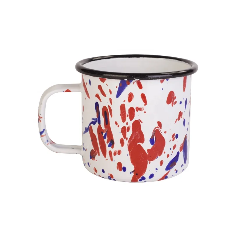 Logo printing custom cheap metal enamel camping coffee mug with handle