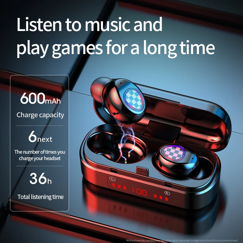 Aoogoor V7 TWS Wireless Bluetooth Earphones Bluetooth 5 0 Headphones Sports Waterproof Headset Gaming Headphone