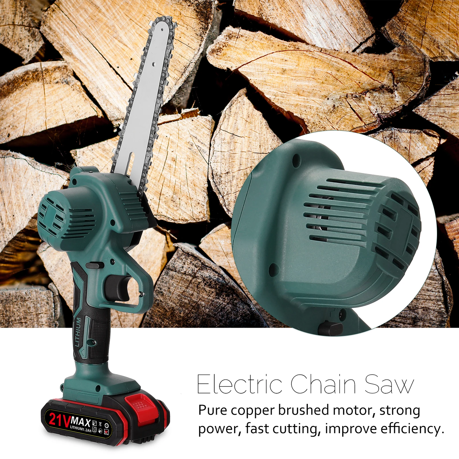 21V Electric Pruning Saw Portable Rechargeable Chainsaw Wood Spliting Chainsaw Woodworking Tool For Orchard Branch Garden Clip 4