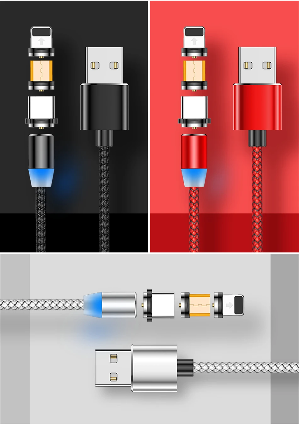 Светодиодный кабель type-C USB-C, кабель Micro usb type C, зарядное устройство для телефона, Microusb, быстрая зарядка для samsung, iPhone, huawei, Andriod, шнур для передачи данных