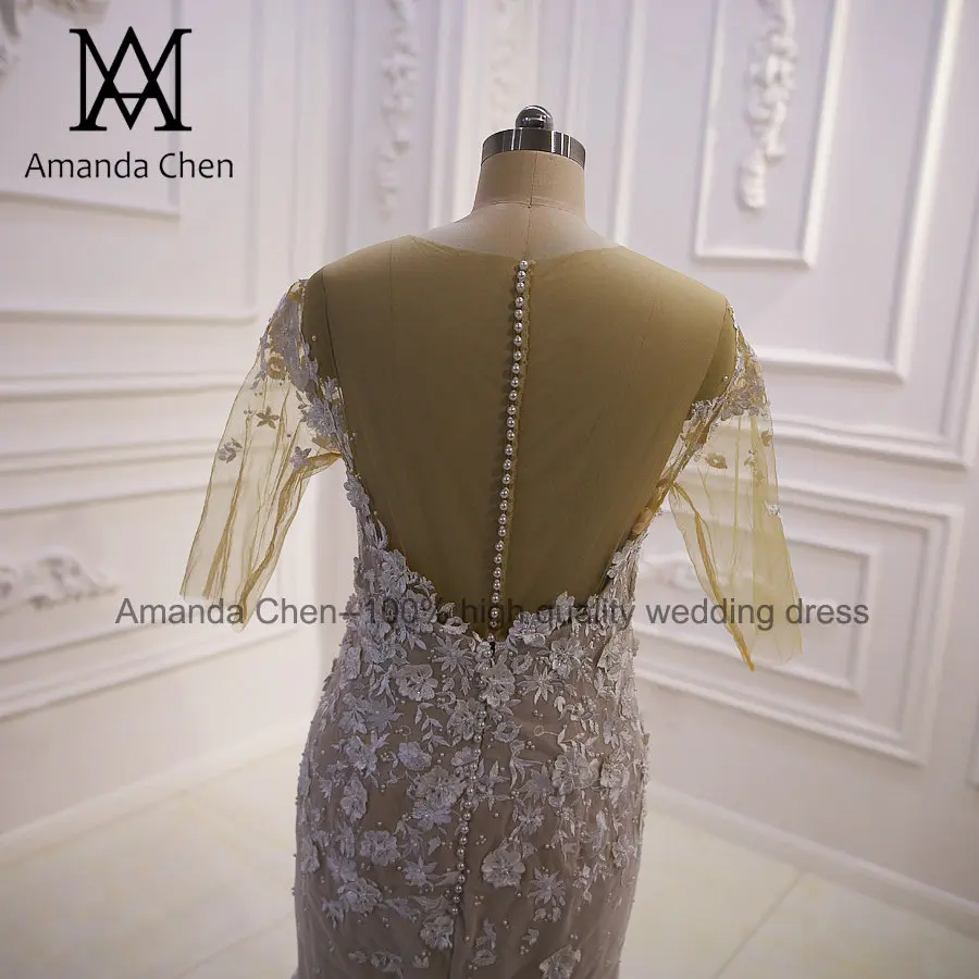 Robe de mariee sirene кружевное свадебное платье со съемным шлейфом с короткими рукавами