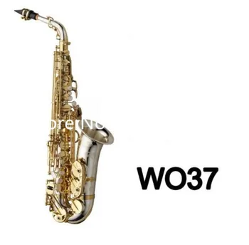 

Hot Selling MARGEWATE Brand WO37 Eb Alto Saxophone E Flat Nickel Plated Gold Key musical instrument With Case Free Shipping
