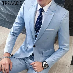 2021 New High-Quality Customized Casual Notched Lapel Sky Blue Men's Suit Hot-Selling Business 3-Piece Set (Coat + Pants + Vest)