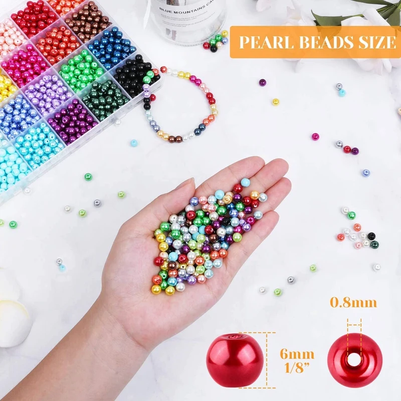  1680PCS 6mm Pearl Beads for Crafts, 24 Colors