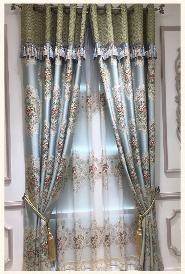 Luxury European Style Embossed Jacquard Curtains for Living Room Bedroom Blackout Curtains Custom Window Screens