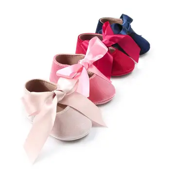

Girl shoes Long silk Blue Bow toddler slippers for girls spring autumn newborn slip-on