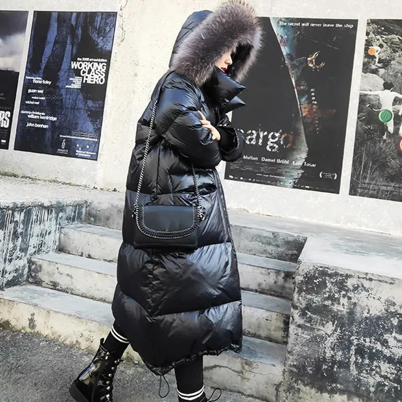 Gray real fur Зима большой меховой воротник пуховик женские парки с капюшоном черная верхняя одежда теплые стеганые куртки длинные женские пальто Толстые HS771 - Цвет: Gray real fur