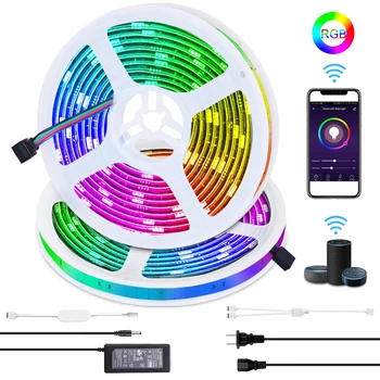 

32.8ft I65 Smart WiFi LED Strip Light 5050 300LEDs Christmas Lights DC12V Waterproof Dimmer Music Tape Light Alexa Google App