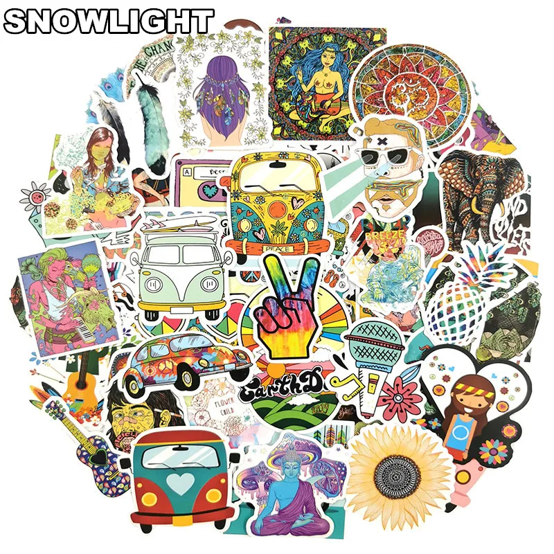 10/30/50/100pcs/set Retro Hippie Cartoon Peace Love Stickers For Laptop Guitar Surfboard Skateboard Luggage Scrapbook Sticker