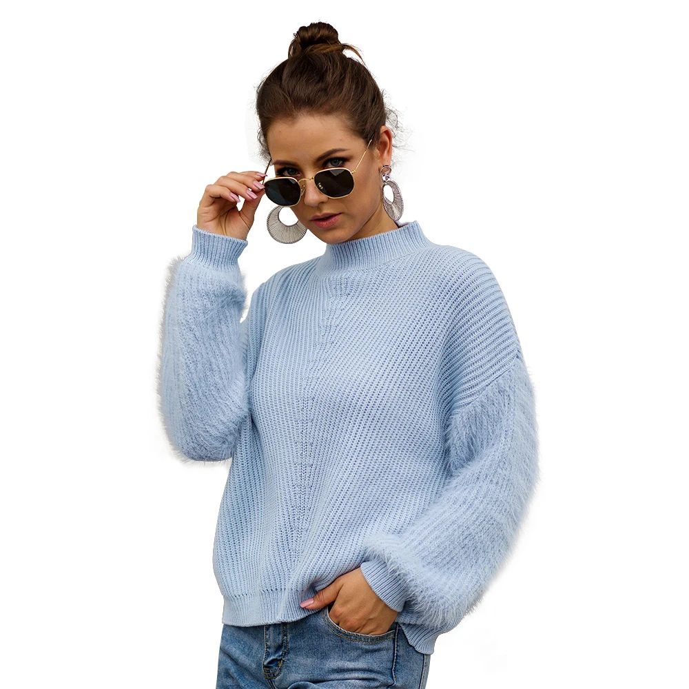

sweater female knitted sweater women pullover 2019 fall winter tops for women pull femme Three-color stitching loose knit mohair