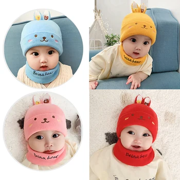 

5 Colors Newborn Baby Winter Hat Scarf Kids Cute Print Letters Ears Beanie Cap Infant Toddler Boys Girls Muts Photo Props Gifts