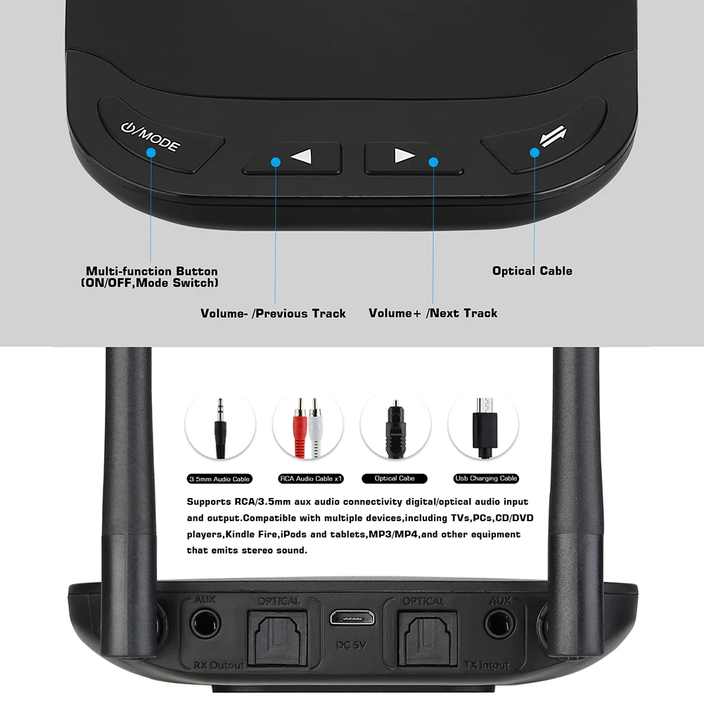 Bluetooth 5,0 передатчик приемник 3 в 1 AptX низкая задержка HD ТВ автомобильный ПК аудио беспроводной адаптер 3,5 мм, AUX, разъем
