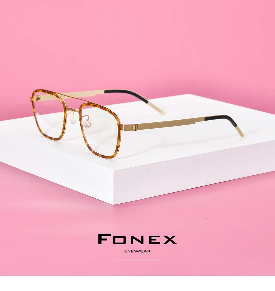 FONEX ацетатные очки из сплава для мужчин по рецепту Близорукость оптическая оправа для очков высокое качество квадратные корейские Безвинтовые очки 98628