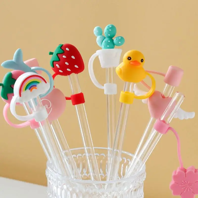 6 Pcs Straw Covers Cap Silicone Straw Tips Covers Reusable Drinking Straw Toppers Cute Dust-proof Straw Plug for 6-8 mm Straws Outdoor Home Kitchen