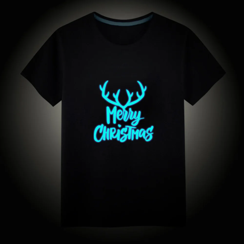 new Cartoon Christmas tree Luminous Kids T-Shirts Boy Girls Fluorescent Short Sleeves T shirt Baby Cotton Tops Ves