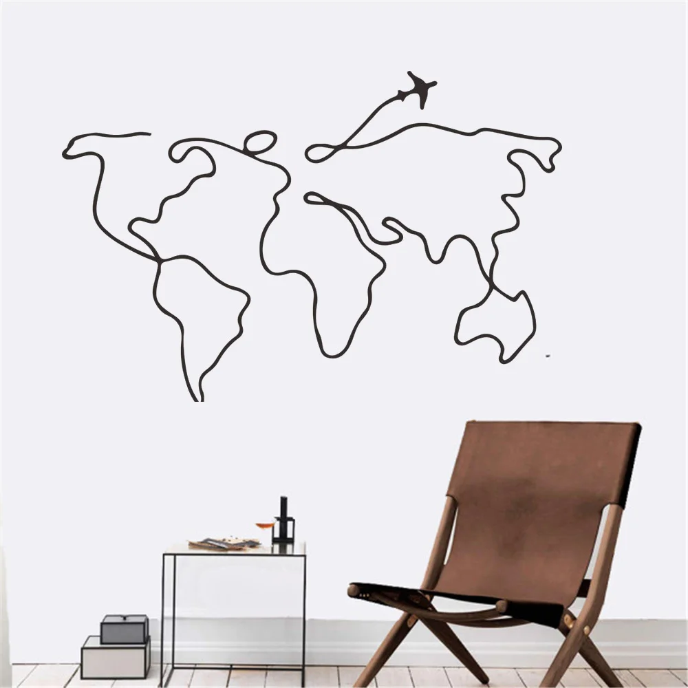 Simple Line Travel World Map Wall Sticker For Bedroom Decorative Removable Vinyl Wall Decal Creative Home Decor mural New Design