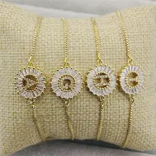 10 шт./лот Fachion Круглый cz очаровательный браслет с буквой Мода, покрытый цепочкой ювелирные изделия регулируемый браслет, элегантный соединитель браслет