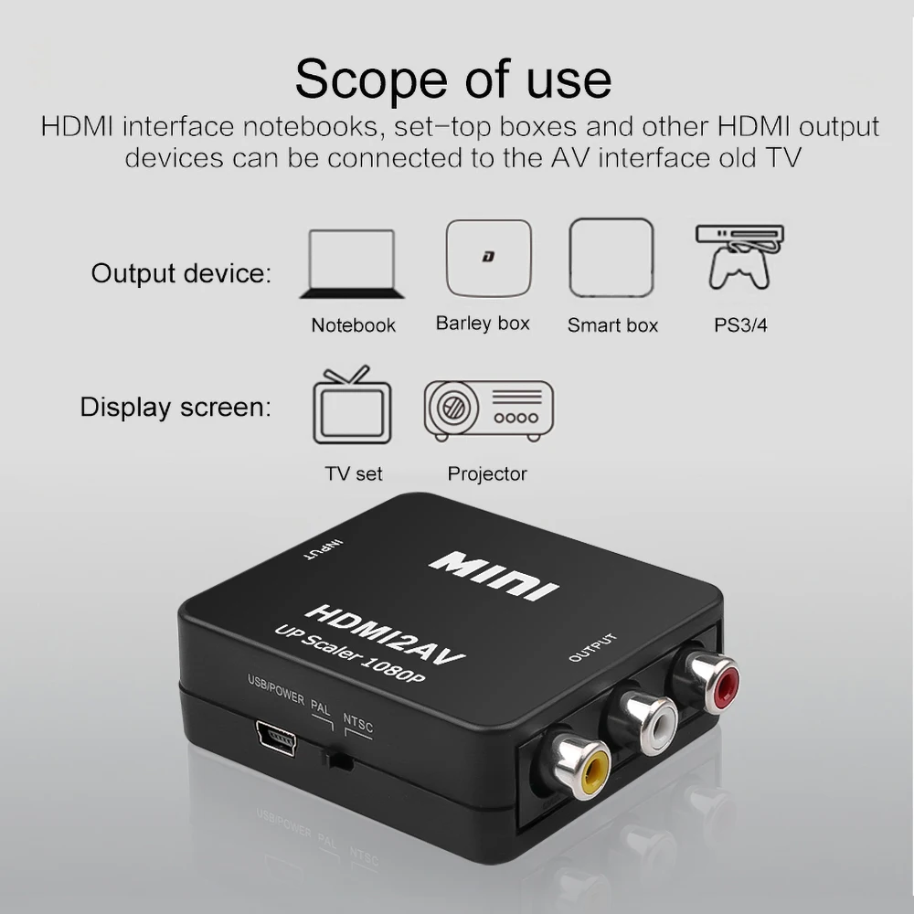 HDMI ȣȯ RCA  AV/CVSB L/R  ڽ, 1920*1080 60Hz HDMI2AV  NTSC PAL  AV , HD 1080P