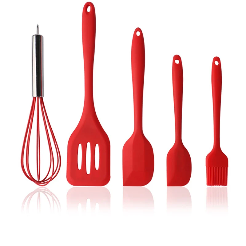 Силиконовые кухонные инструменты для приготовления пищи, прочные кухонные принадлежности, антипригарные Инструменты для выпечки, жаростойкие кухонные принадлежности, 5 шт - Цвет: Red