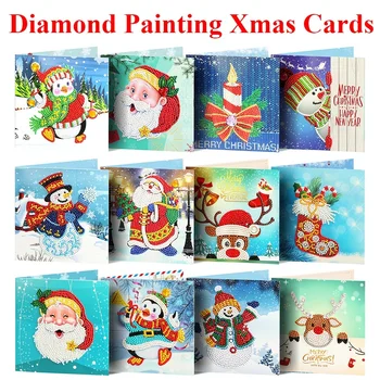 

Resin Creative Postcard Cartoon DIY 5D Christmas Card Diamond Drawing 8pcs Elk Snowman Santa Claus