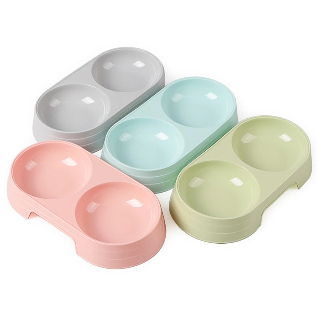 Candy Color Plastic Pet Dog Cat Double Bowls Creative Non Slip Bowl Pet Food Water Feeder Dog