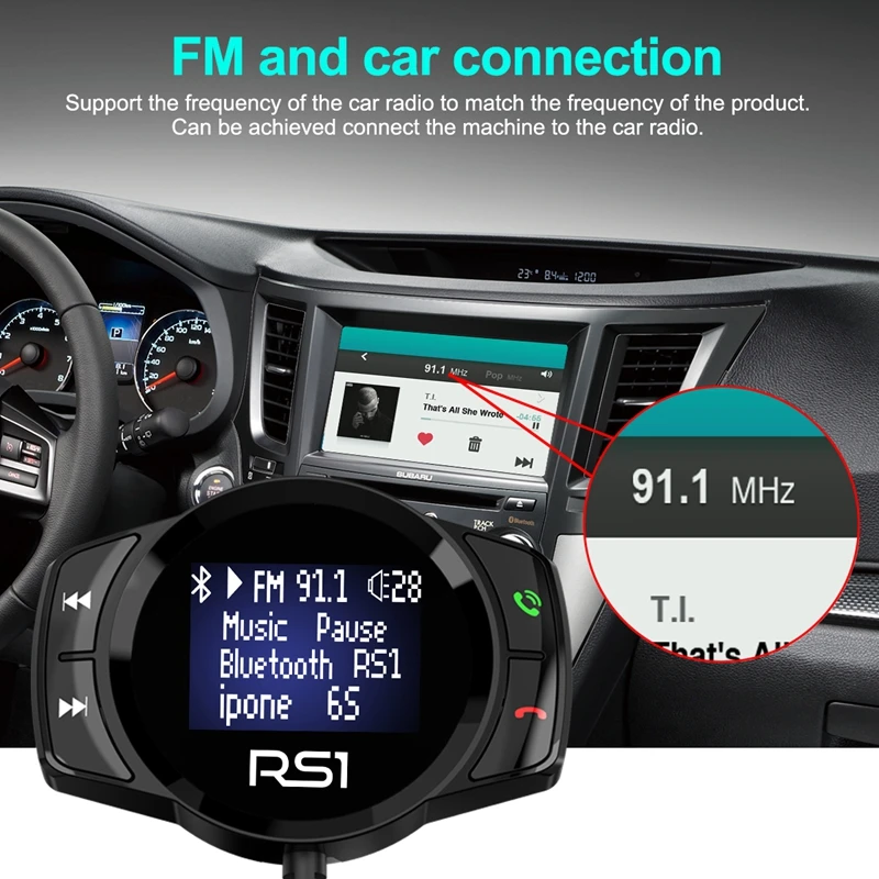 RS1 FM передатчик Bluetooth автомобильный комплект MP3-плеер светодиодный двойной USB 3.1A автомобильное зарядное устройство, автомобильный Bluetooth MP3-плеер большой дисплей