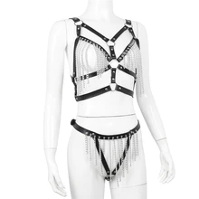 Панк искусственная кожа тела ремень-подвязка PU регулируемый плечевой ремень выдалбливают заклепки металлические цепи подвязки Rave фестиваль Горячие подвязки