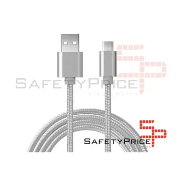 

MICRO USB CABLE aluminum braided mobile TABLET 1m NYLON Quick Charge Silver