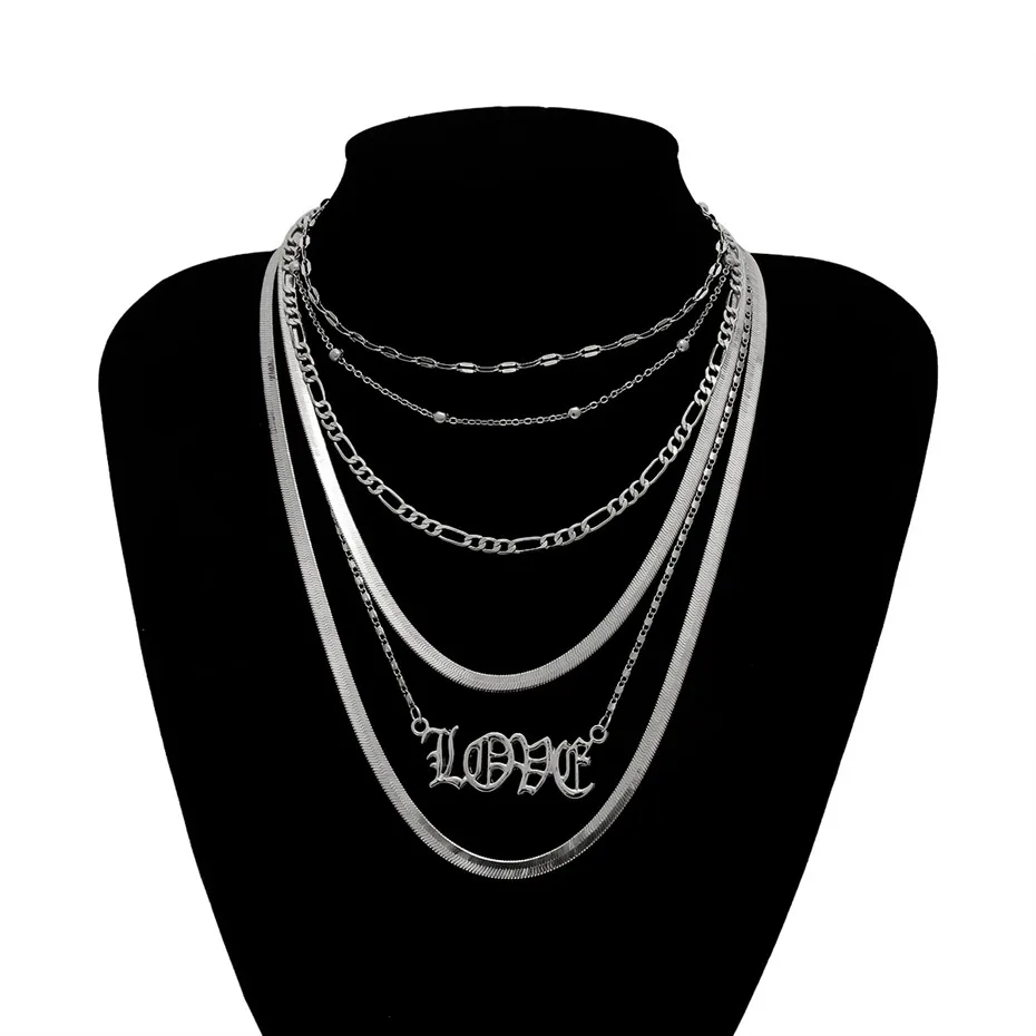 Многослойное ожерелье-цепочка в форме змеи с надписью «Love», ожерелье-ошейник в стиле панк с длинной кисточкой, колье-чокер для женщин, ювелирные изделия для свитера