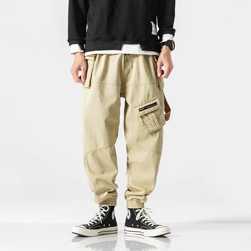 

Yi dao Vintage Autumn New Style Simple Lettered Webbing Workwear Ankle Banded Pants Men's Japanese-style Trend Loose-Fit Versati