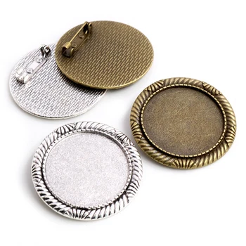 

5pcs/lot 30mm Inner Size Antique Silver Plated and Bronze Brooch Pin Fashion Flower line Style Cabochon Base Setting