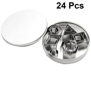 

24pcs Geometry Shape Cookie Cutters Molds Stainless Steel Fruit Cutters Baking Molds for Home Kitchen Bakery with Iron Box