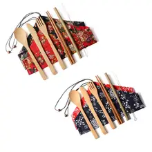 Бамбуковый набор столовых приборов, посуда для путешествий, биоразлагаемая деревянная столовая посуда, портативная посуда для улицы, нулевые отходы, бамбуковый набор посуды