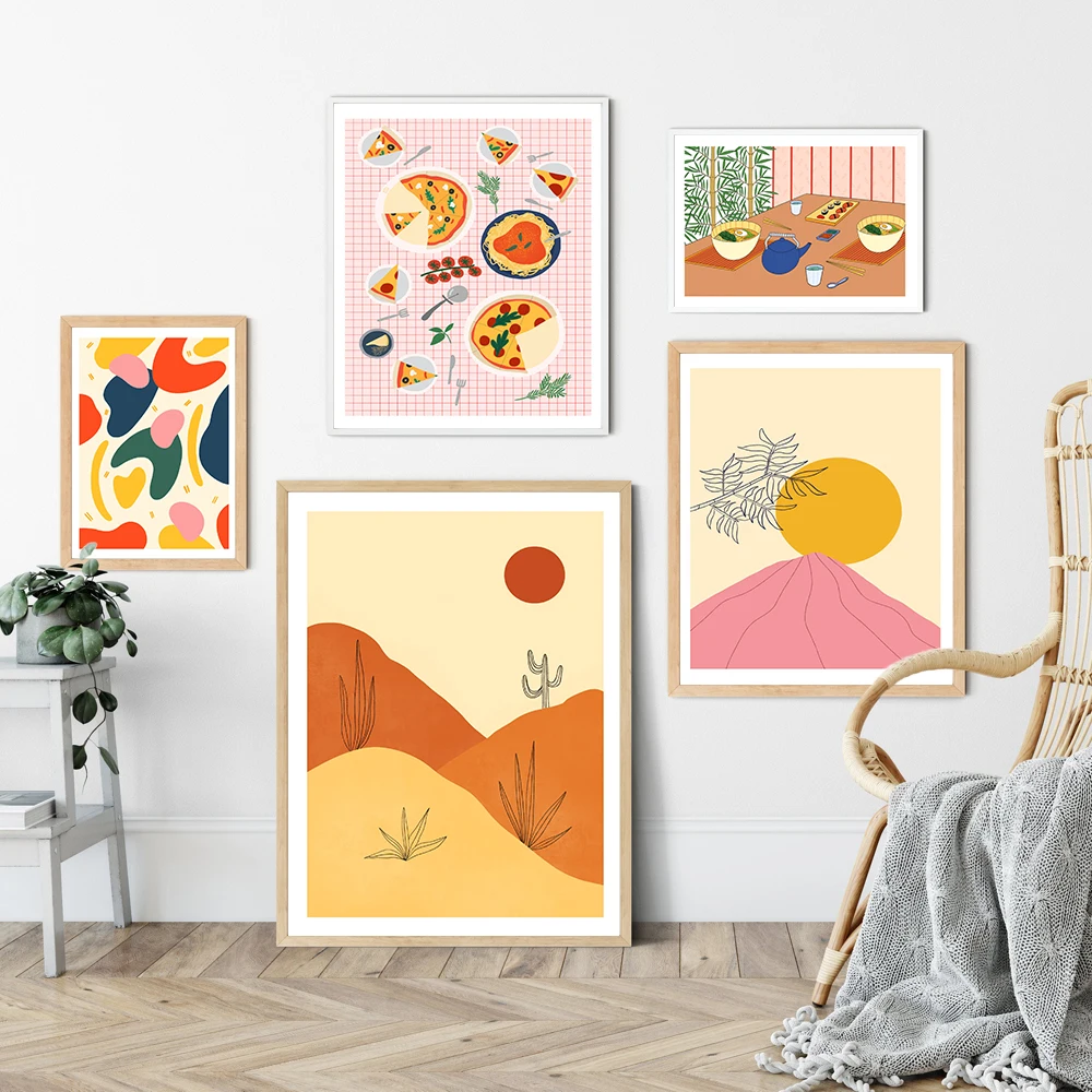 Abstract Shapes Sun Picture Wall Poster Canvas Print Painting Cartoon Pizza Party Ramen Art Aisle Living Room Unique Decoration | Дом и сад