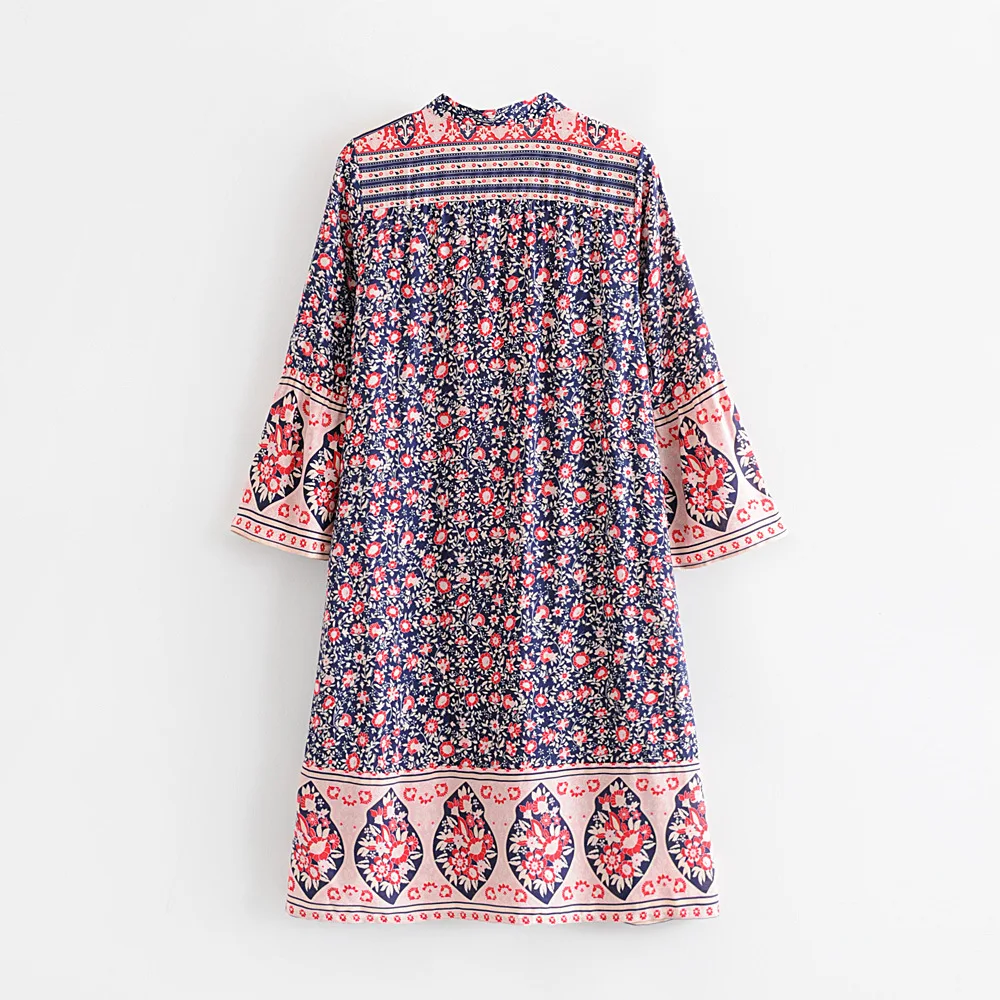 

2019 Western Style Spring And Summer WOMEN'S Dress New Style Bohemian Lilac Flower Dress Mid-length Skirt