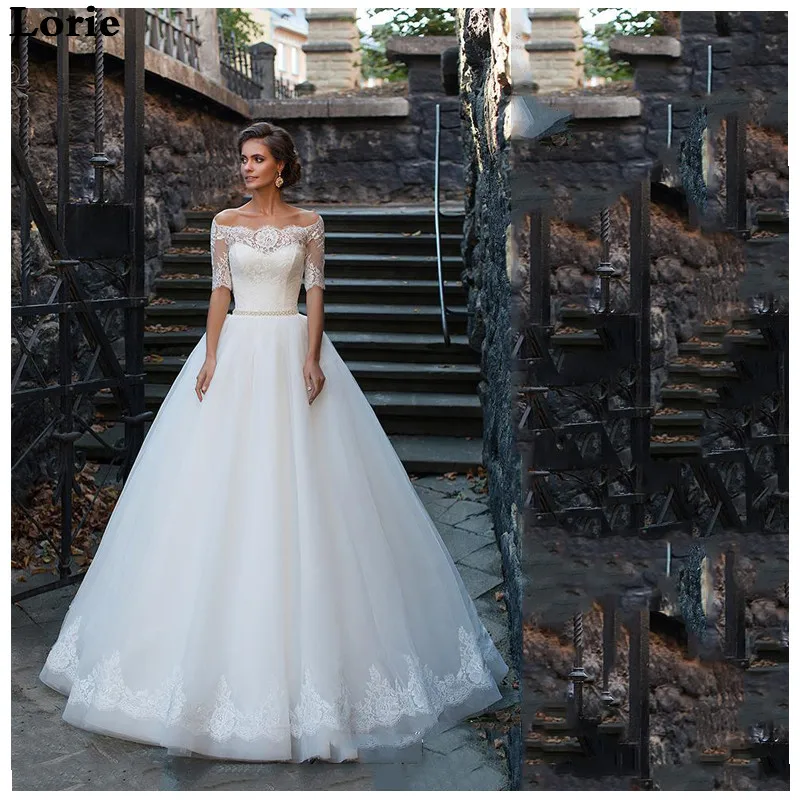 LORIE Boho Trouwjurk EEN Lijn Kant Uit De Schouder Bruidsjurk Half Mouwen Vintage Backless Turkije Wedding Gown LORIE Boho Trouwjurk EEN Lijn Kant Uit De Schouder Bruidsjurk Half Mouwen Vintage Backless Turkije Wedding Gown