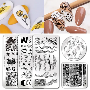 

NICOLE DIARY Nail Stamping Plates Music Animal Flower Nail Art Printing Template Stainless Steel Tools Nail Designs