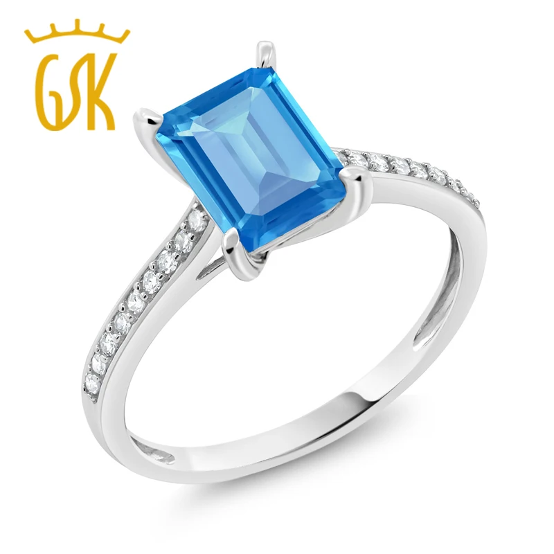 GemStoneKing 10 K белое золото 2 03 Ct натуральный изумруд голубой топаз белый бриллиант