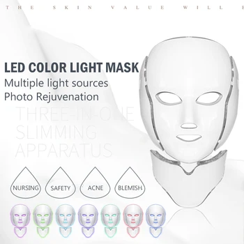 

LED Facial Mask with Neck 7 Colors Beauty Instrument Photon Skin Rejuvenation Red Blue Light Therapy Wrinkle Tightens Whitening