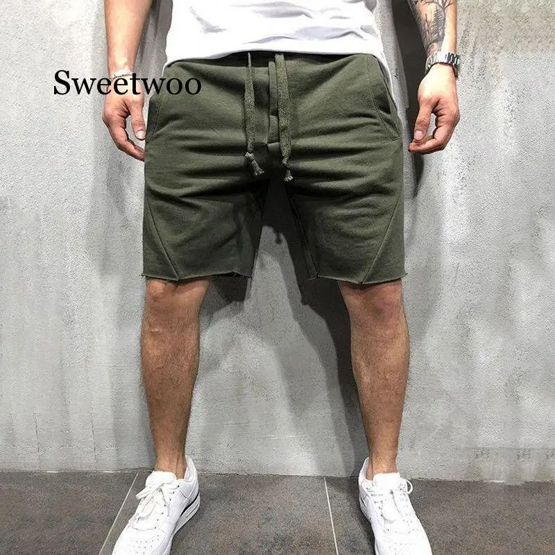 2020 New Style Fashion Hot Men's Casual Short Solid Cotton Fitness String With Pocket Loose Wear Shorts