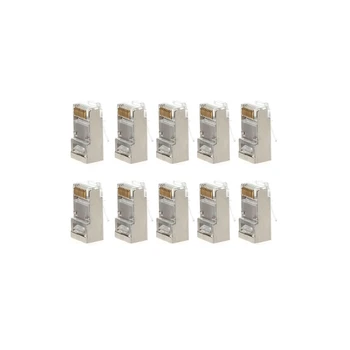 

10Pcs Cat6 8-Pin RJ45 8P8C Shielded Stranded Crimp Modular Plug Connector