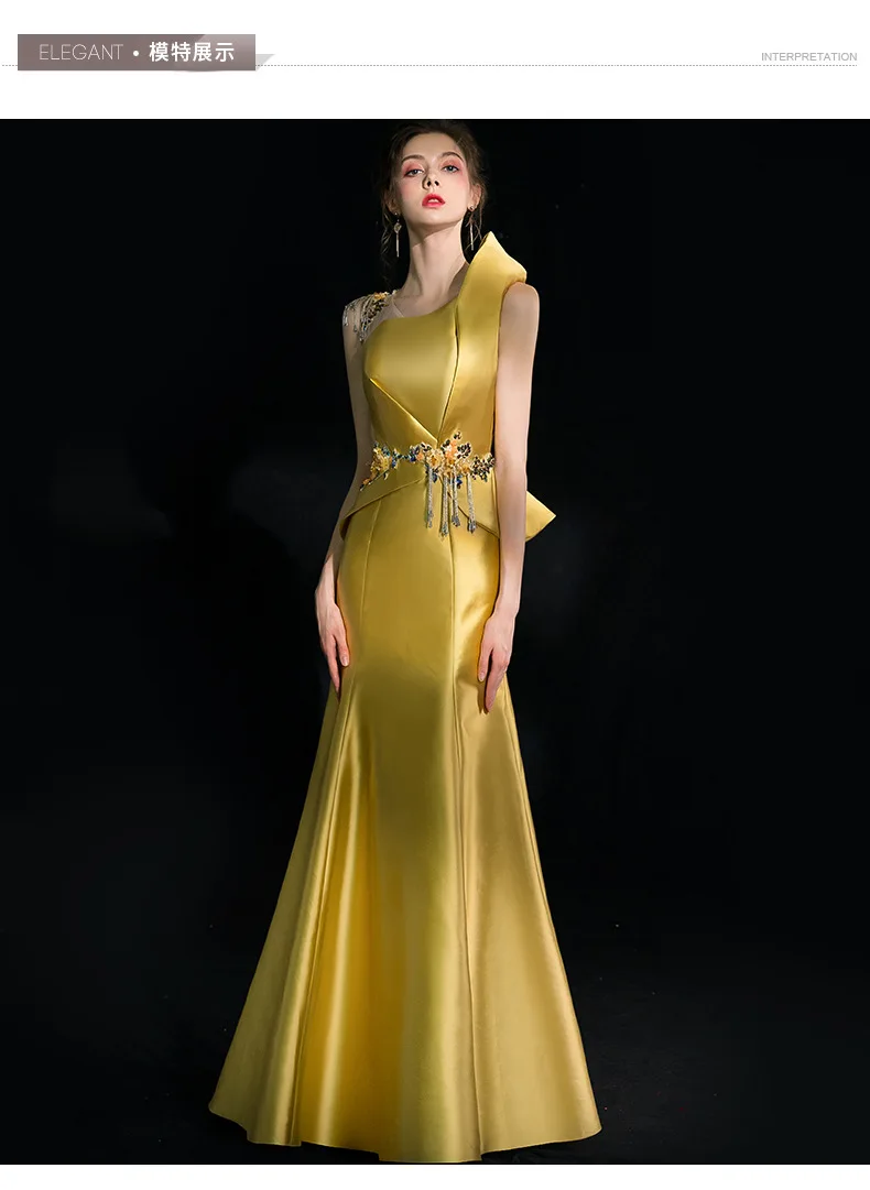 女性のためのゴールデンイブニングドレス,新しい女性の宴会の服
