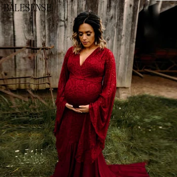 

Maternity Lace Maxi Gown Dresses for Photo Shoot Sexy V Neck Long Sleeve Long Pregnancy Dress Pregnant Women Photography Dresses