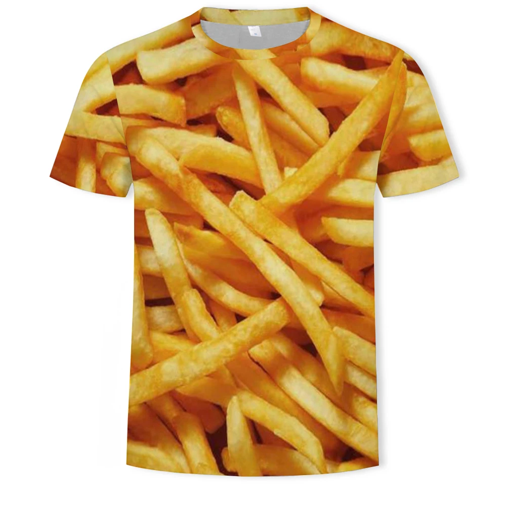 

Men's and Women's Beer Hip Hop New Drink 3D Print T-Shirt Short Sleeve Fries Hamburger Cafe Rock Hip Hop Inflatable Water
